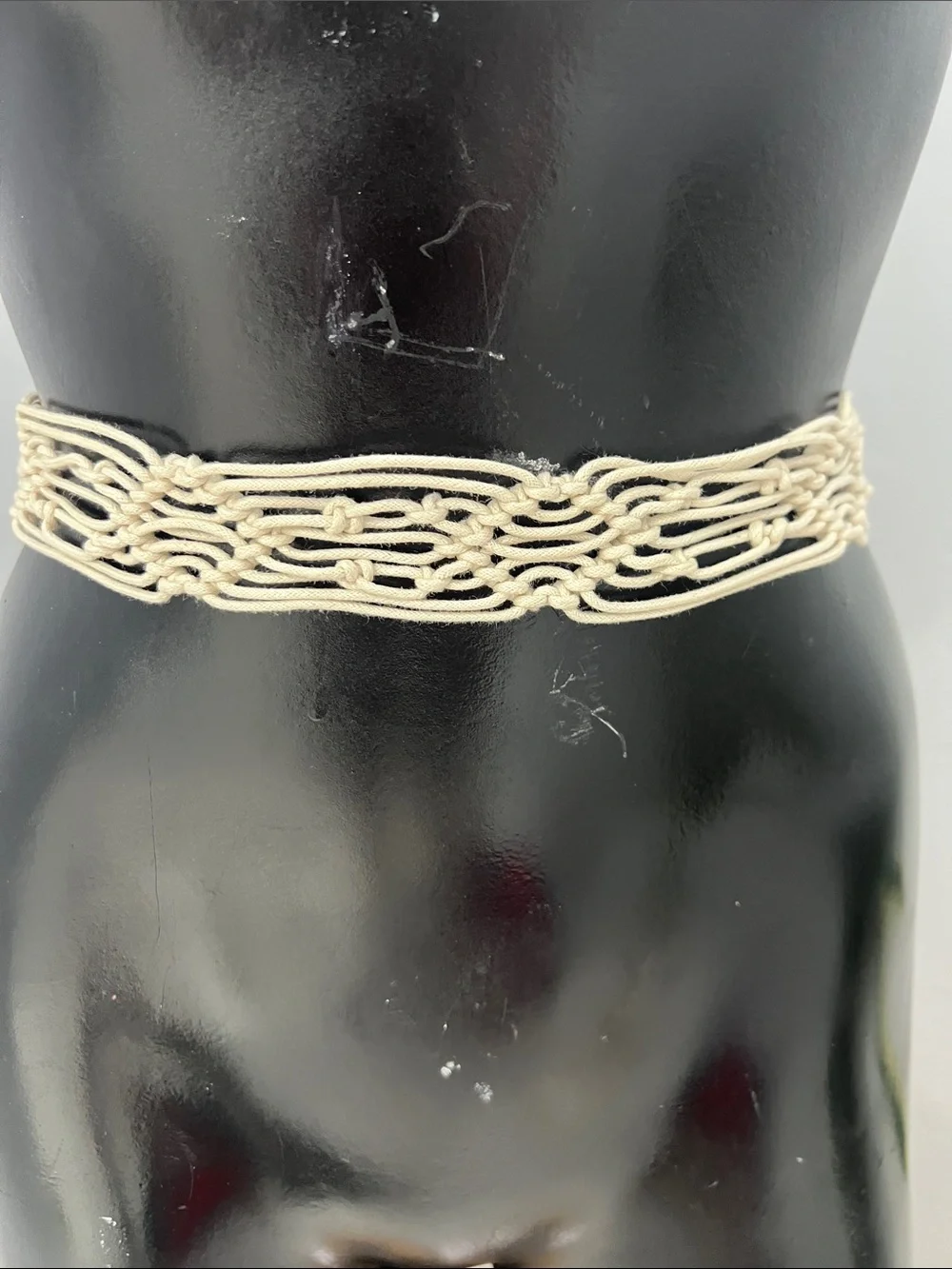 Woven Macramé Tie Belt in Cream